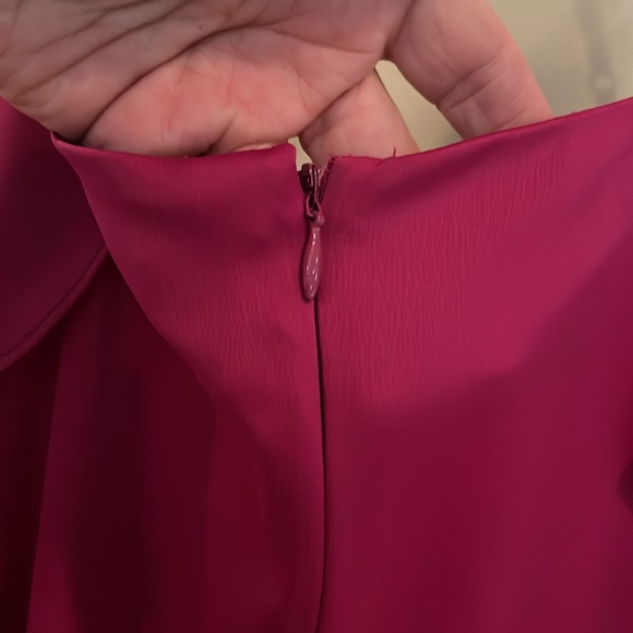 JustFab size 14 pink silky faux wrap dress perfect for wedding cold shoulder - Picture 11 of 14